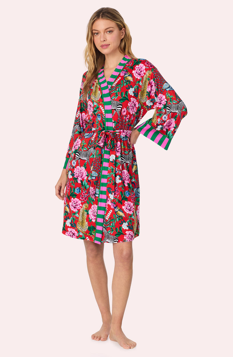 Remi Knit Robe And Chemise Set In Scarlet Safari – Room Service PJs