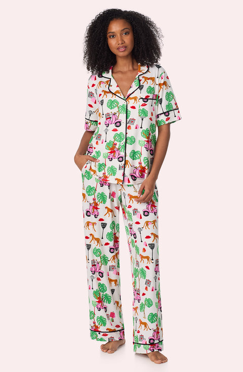 A lady wearing Sienna Long Knit Pj Set In Wild Ride Front view