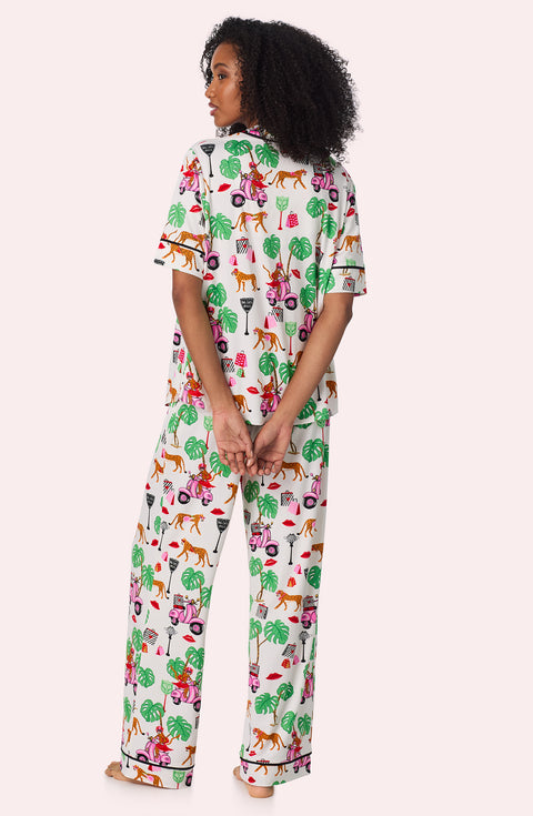 A lady wearing Sienna Long Knit Pj Set In Wild Ride Back view
