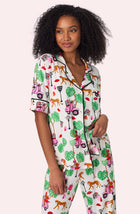 A lady wearing Sienna Long Knit Pj Set In Wild Ride Close up view