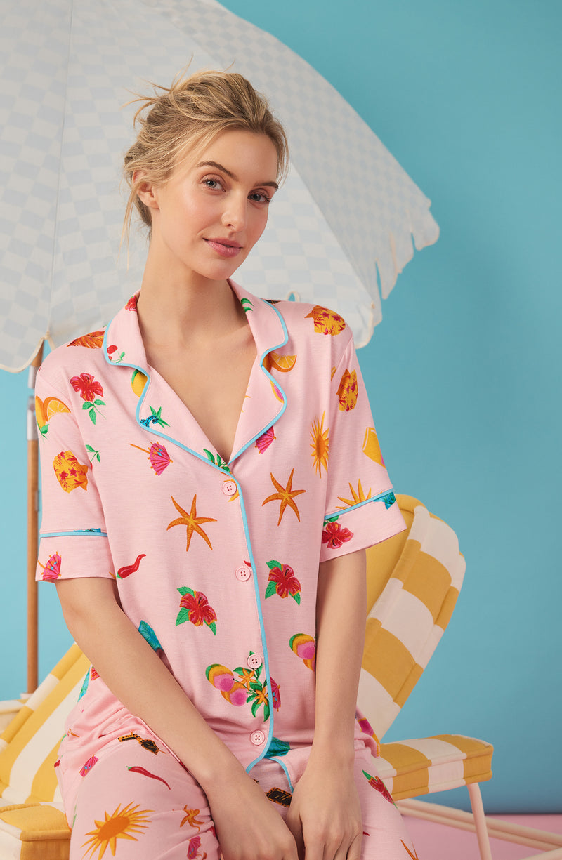 Dakota Cropped Knit Pj Set In Island Party – Room Service PJs
