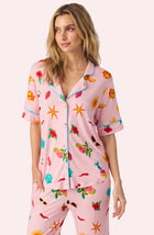 A Lady Wearing Dakota Cropped Knit Pj Set In Island Party shown in a close up view