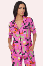 A Lady Wearing Sienna Long Knit Pj Set In Potion Commotion in a half close up shot