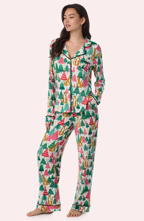 A Lady Wearing Collette Knit Pj Set In Jolly Jungle in a front view standing pose