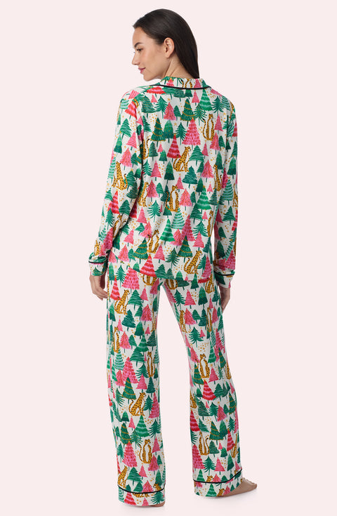 A Lady Wearing Collette Knit Pj Set In Jolly Jungle in a back view pose