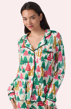 A Lady Wearing Collette Knit Pj Set In Jolly Jungle in a front view closer look