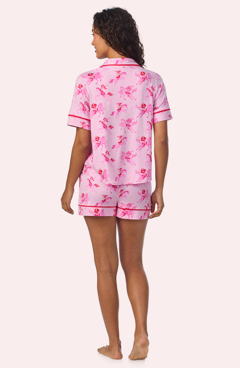 A lady wearing Arizona Short Knit Pj Set In Cowgirl Sweetheart
