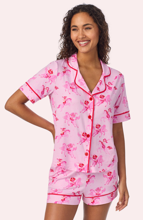 A lady wearing Arizona Short Knit Pj Set In Cowgirl Sweetheart