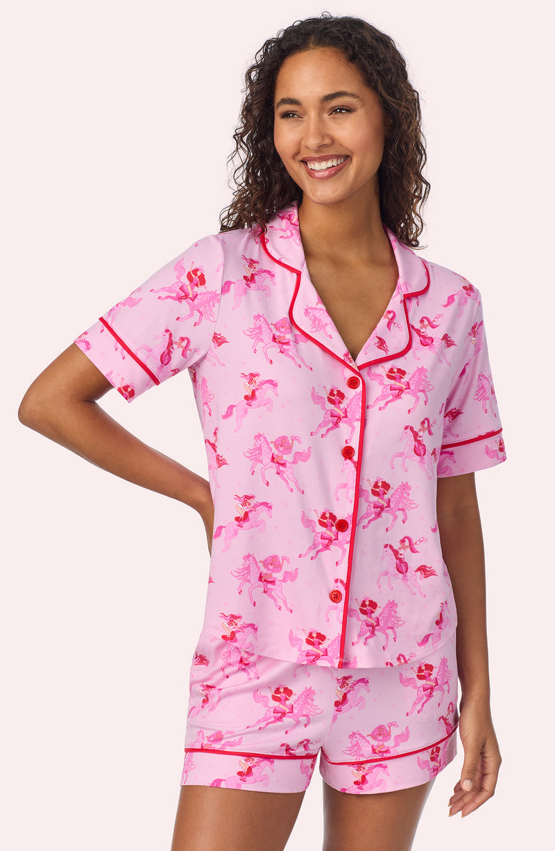 A lady wearing Arizona Short Knit Pj Set In Cowgirl Sweetheart