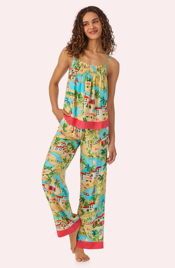 A lady wearing Alia Woven Pj Set In Island Bliss