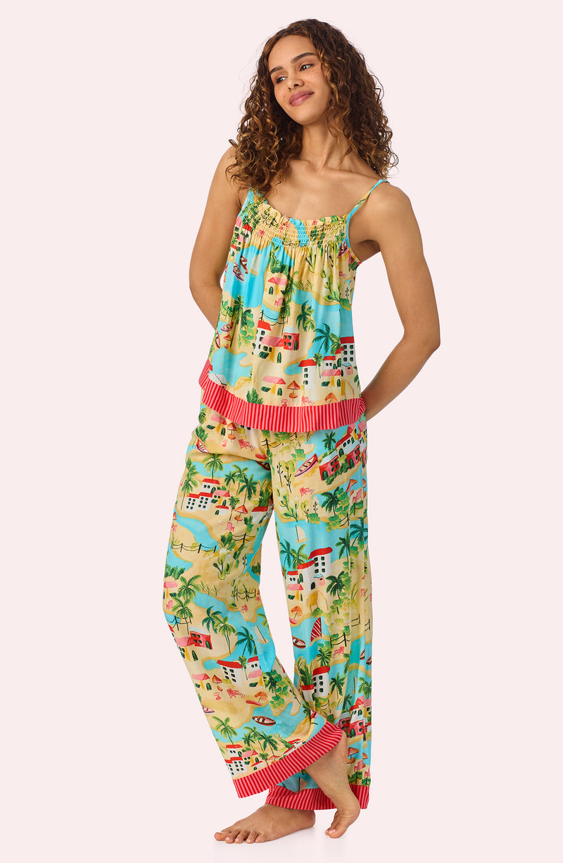 A lady wearing Alia Woven Pj Set In Island Bliss