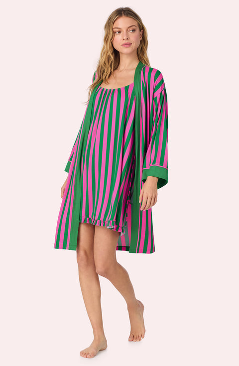 Remi Knit Robe And Chemise Set In Fuchsia And Fern