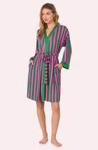 Remi Knit Robe And Chemise Set In Fuchsia And Fern