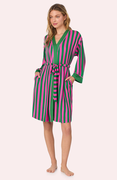 Remi Knit Robe And Chemise Set In Fuchsia And Fern