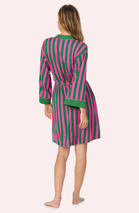 Remi Knit Robe And Chemise Set In Fuchsia And Fern