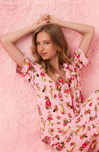 A lady wearing Arizona Long Knit Pj Set In Posh Pups