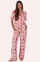 A lady wearing Arizona Long Knit Pj Set In Posh Pups