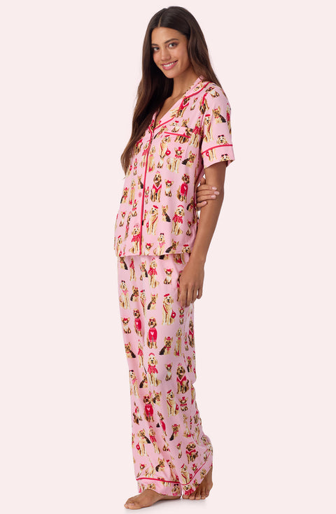 A lady wearing Arizona Long Knit Pj Set In Posh Pups
