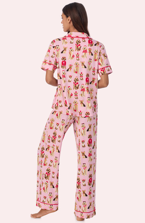 A lady wearing Arizona Long Knit Pj Set In Posh Pups