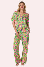 A lady wearing Sienna Long Knit Pj Set In Zebra Oasis Front view