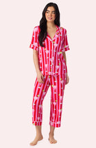 A Lady Wearing Dakota Cropped Knit Pj Set In On The Rocks posing front view