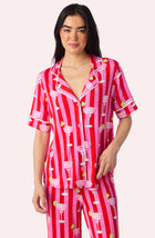 A Lady Wearing Dakota Cropped Knit Pj Set In On The Rocks posing front close up view