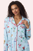 A Lady Wearing Collette Knit Pj Set In Champagne Slopes in a front view closer look