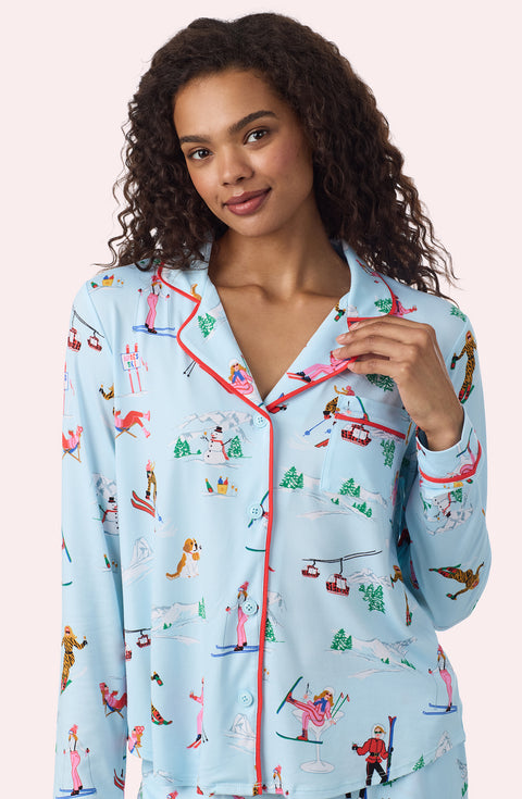 A Lady Wearing Collette Knit Pj Set In Champagne Slopes in a front view closer look