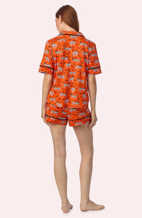 A lady wearing Arizona Short Knit Pj Set In Spooky Season