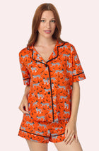 A lady wearing Arizona Short Knit Pj Set In Spooky Season