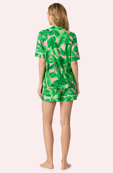 A Lady Wearing Dakota Short Knit Pj Set In Palm Cove posing back view