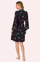 A lady wearing Remi Knit Robe And Chemise Set In Midnight Butterfly