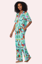 A lady wearing Sienna Long Knit Pj Set In Jungle Glow Side view