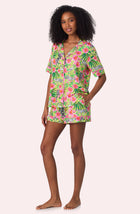 A lady wearing Sienna Short Knit Pj Set In Zebra Oasis Side view
