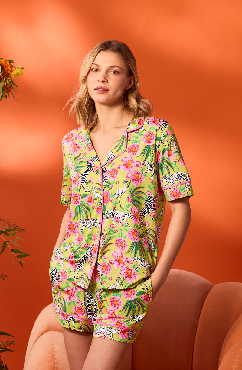 Sienna Short Knit Pj Set In Zebra Oasis – Room Service PJs