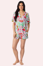 A Lady Wearing Dakota Short Knit Pj Set In Rainforest Escape facing front view