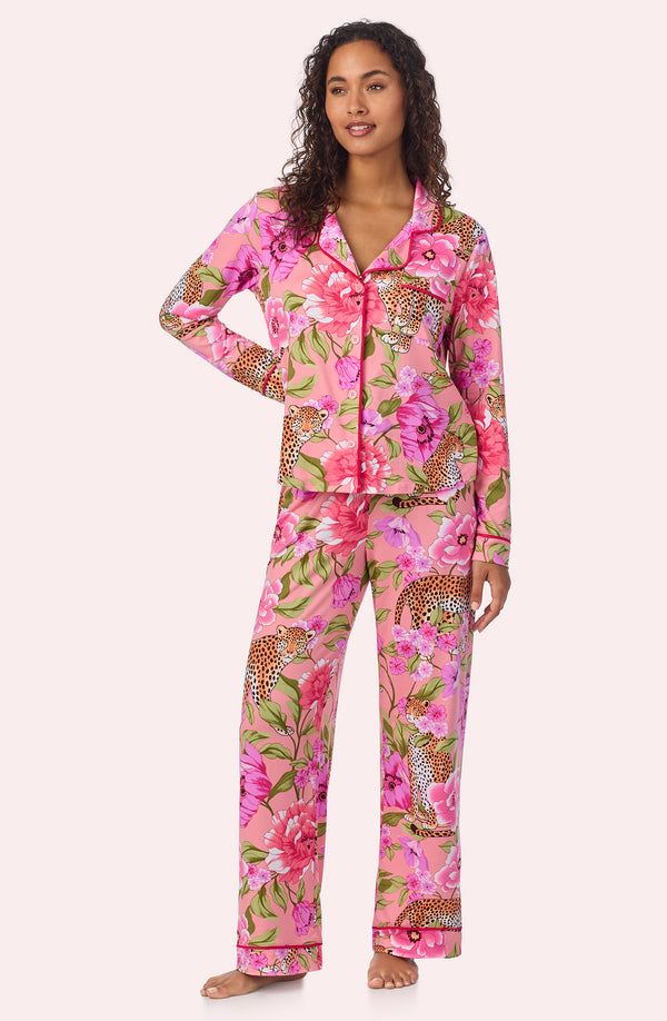 A lady wearing Charlotte Pj Set In Rosy Roar