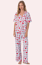 A lady wearing Arizona Long Knit Pj Set In Baby Blue Valentine
