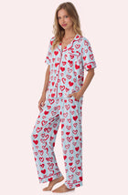 A lady wearing Arizona Long Knit Pj Set In Baby Blue Valentine