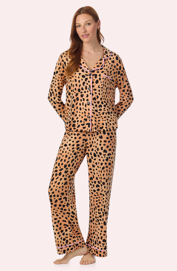 A lady wearing Charlotte Pj Set In Wild At Heart