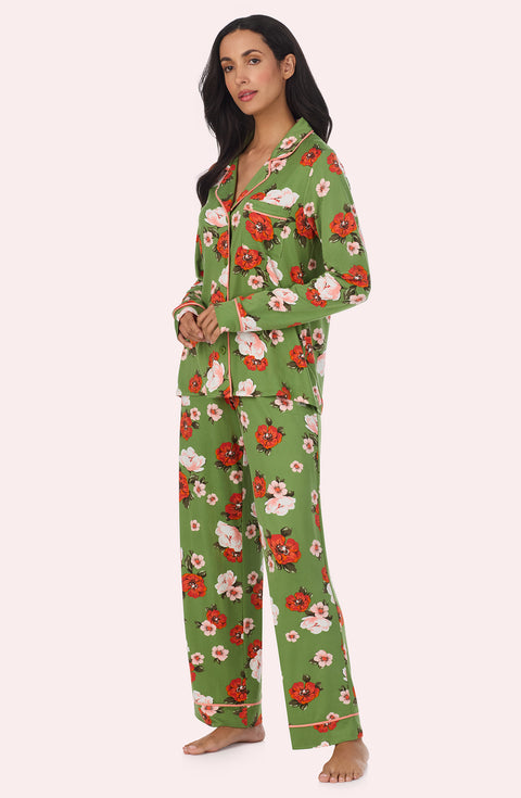 A Lady Wearing Stella Knit Pj Set In Autumn Blooms standing in a side angled view pose