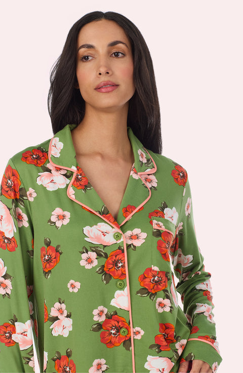 A Lady Wearing Stella Knit Pj Set In Autumn Blooms in a front view close up shot