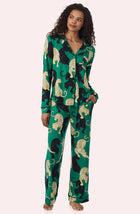 A Lady Wearing Collette Knit Pj Set In Panthera Glam