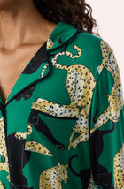 A Lady Wearing Collette Knit Pj Set In Panthera Glam in a front view detail close up look