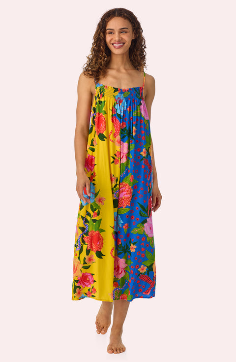 A lady wearing Charlie Woven Chemise In Paradise Vacay