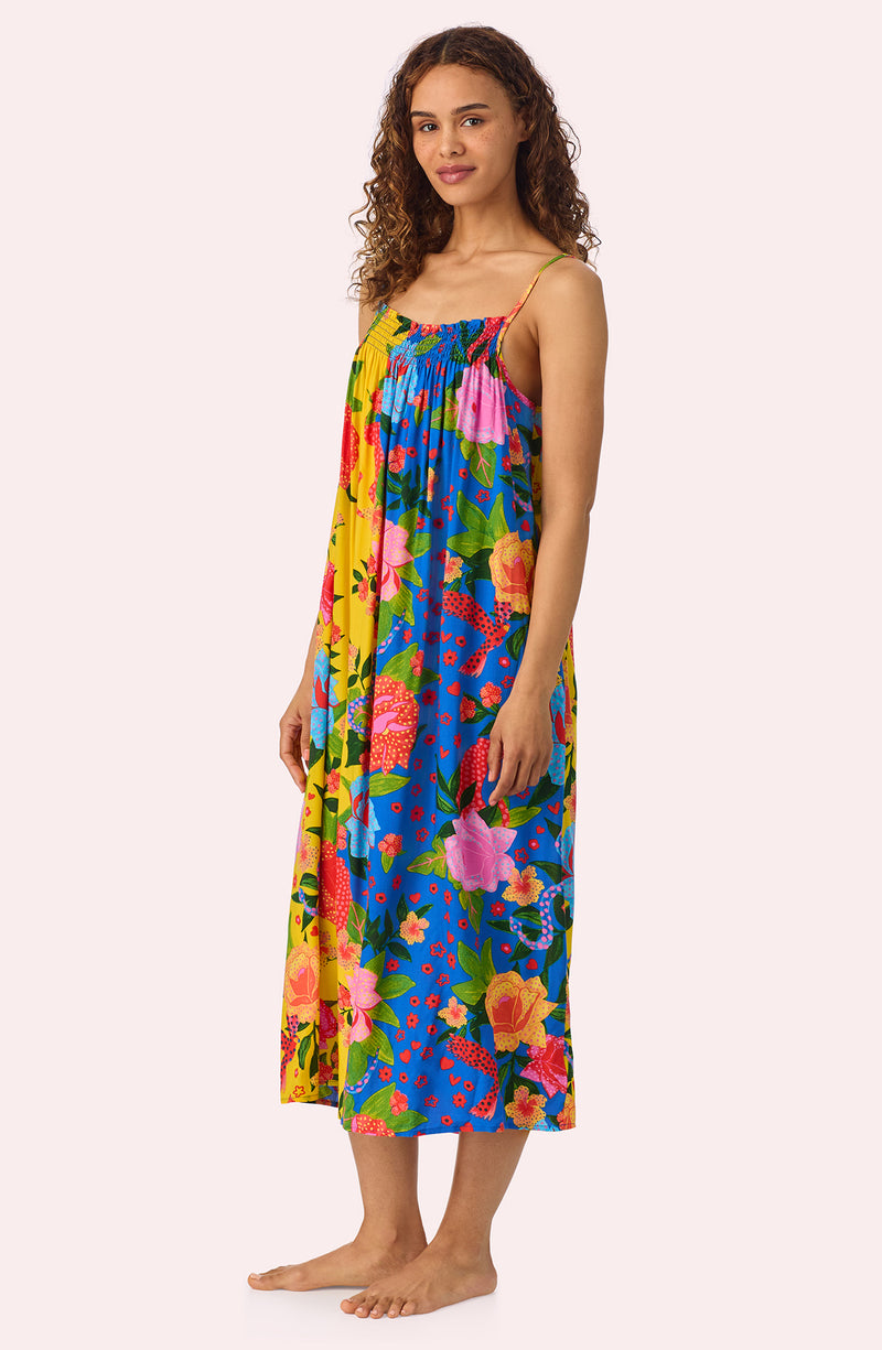 A lady wearing Charlie Woven Chemise In Paradise Vacay