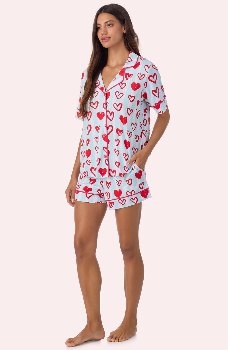 A lady wearing Arizona Short Knit Pj Set In Baby Blue Valentine