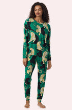 A Lady Wearing Stevie Knit Pj Set In Panthera Glam