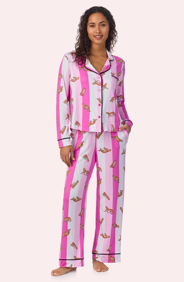 A lady wearing Charlotte Pj Set In Spots & Stripes