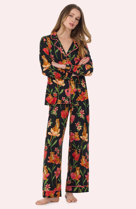 A Lady Wearing Stella Knit Pj Set In Flora & Fierce